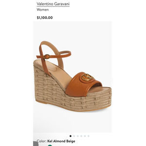 New Valentino Garavani VLOGO Brown Leather Espadrille Wedges Size 8-Flaw